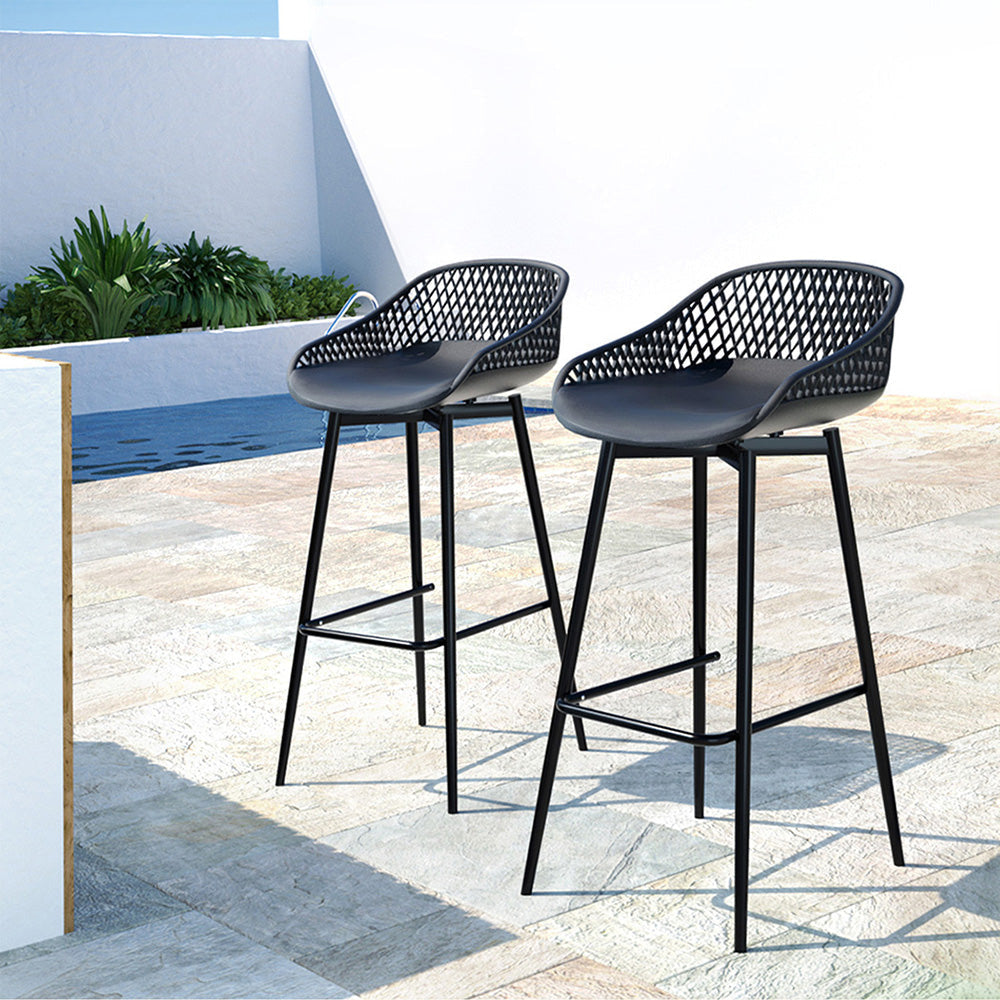 2PC Outdoor Bar Stools Plastic Metal Dining Chair Patio Furniture Garden Fast shipping On sale