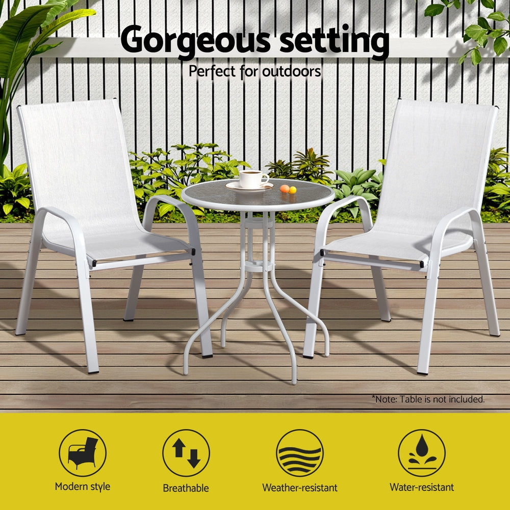 2PC Outdoor Dining Chairs Stackable Lounge Chair Patio Furniture White Sets Fast shipping On sale