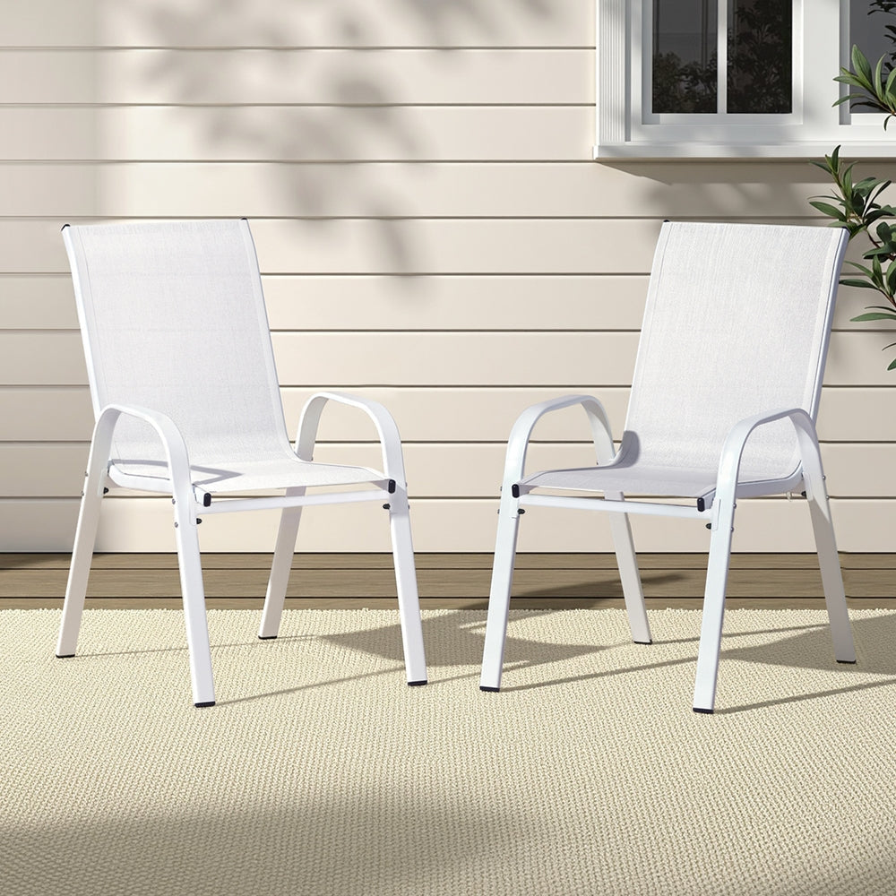 2PC Outdoor Dining Chairs Stackable Lounge Chair Patio Furniture White Sets Fast shipping On sale