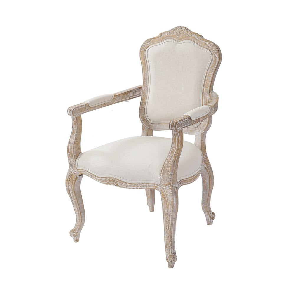 2X Armchair White Washed Wooded & Beige Color Fabric Dining Chair Fast shipping On sale