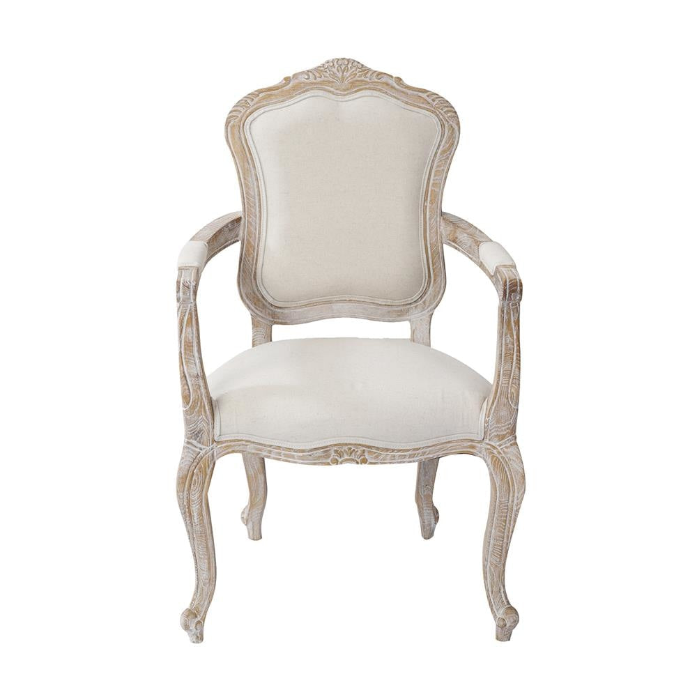 2X Armchair White Washed Wooded & Beige Color Fabric Dining Chair Fast shipping On sale