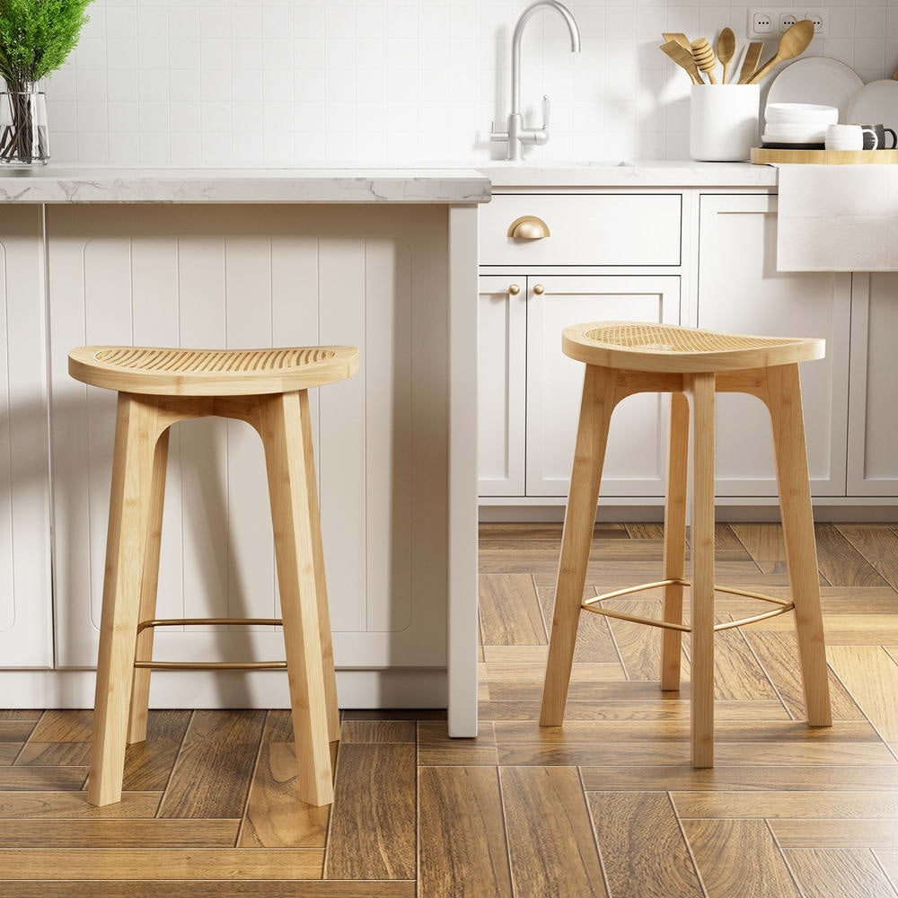 2x Bar Stools Bamboo Rattan Stool Counter Chair Kitchen Barstools Fast shipping On sale