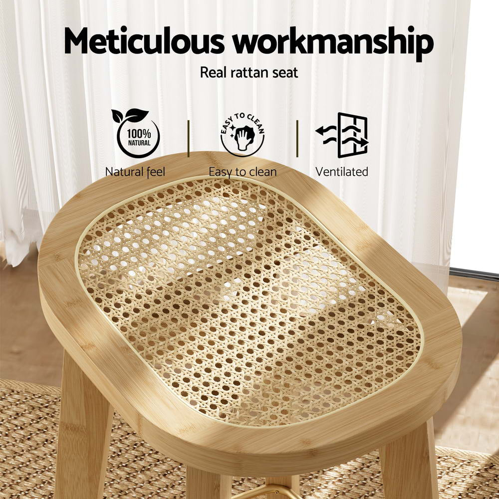 2x Bar Stools Bamboo Rattan Stool Counter Chair Kitchen Barstools Fast shipping On sale