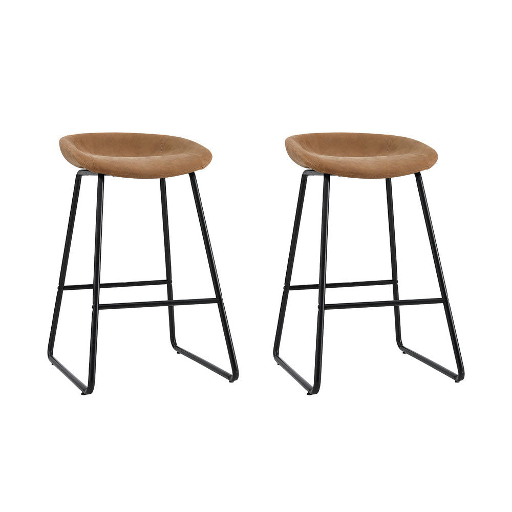 2x Bar Stools Kitchen Dining Chairs Counter Stool PU Leather Metal Brown Fast shipping On sale