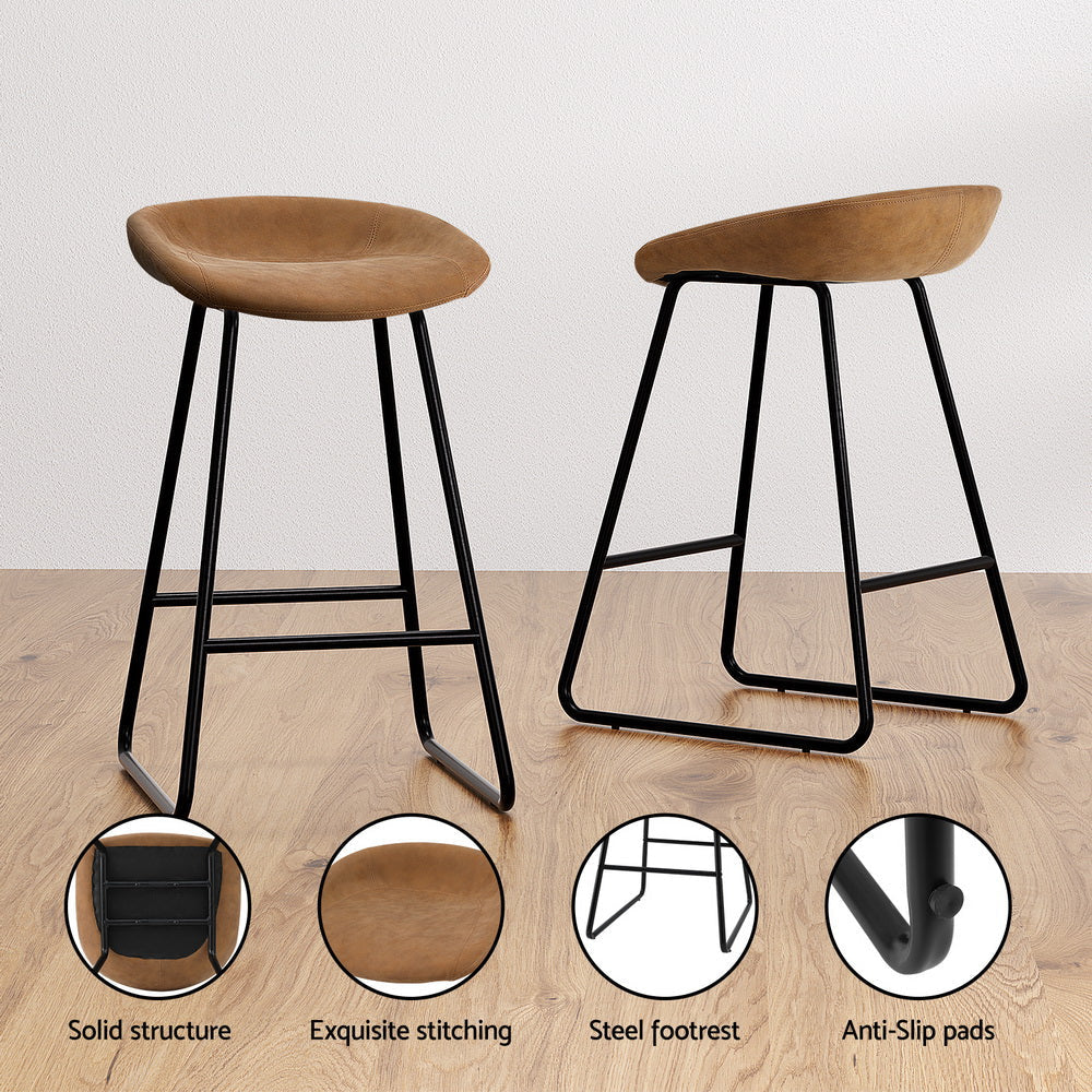 2x Bar Stools Kitchen Dining Chairs Counter Stool PU Leather Metal Brown Fast shipping On sale