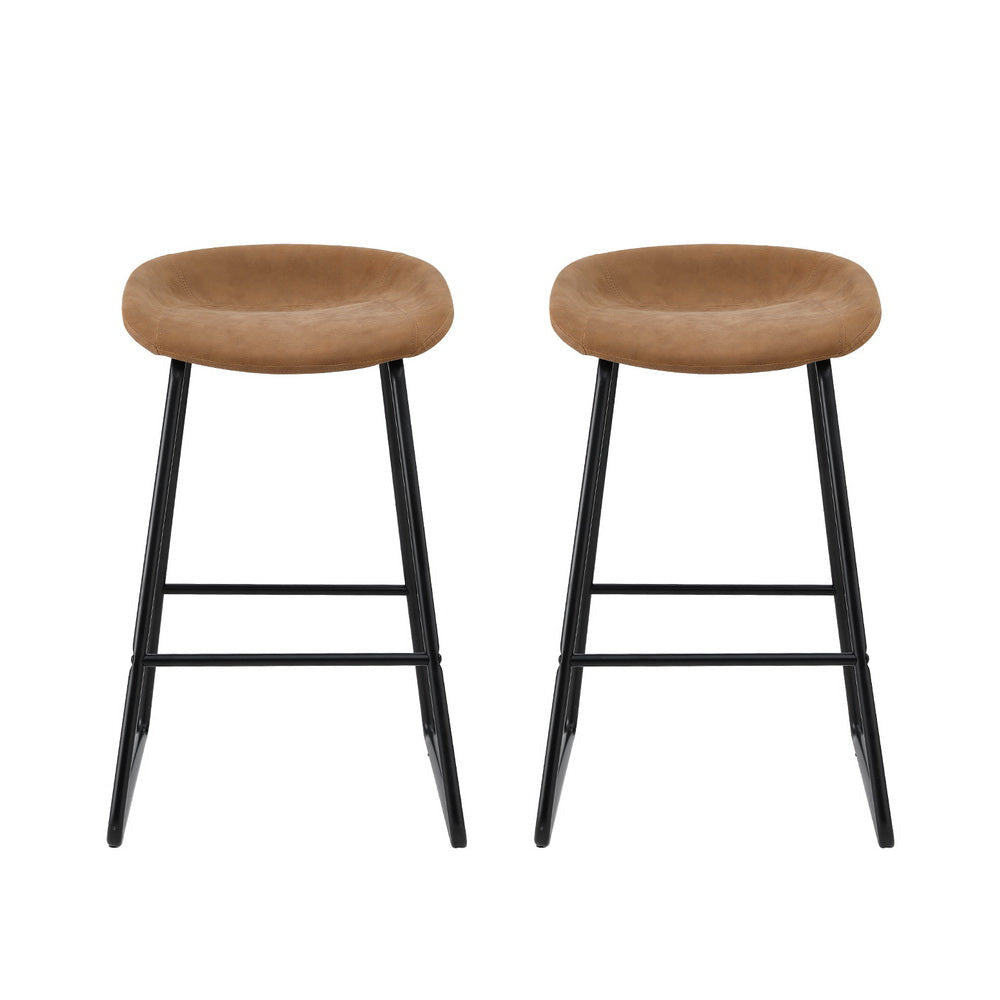 2x Bar Stools Kitchen Dining Chairs Counter Stool PU Leather Metal Brown Fast shipping On sale