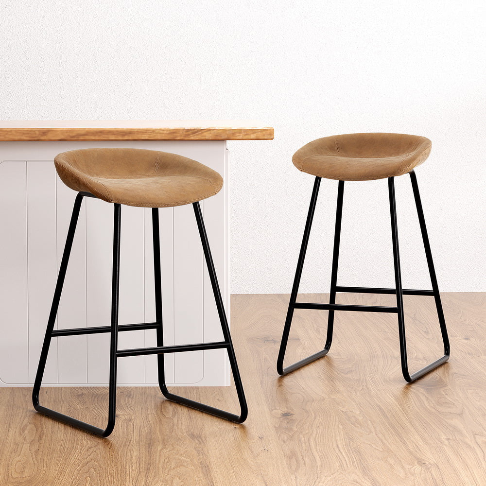 2x Bar Stools Kitchen Dining Chairs Counter Stool PU Leather Metal Brown Fast shipping On sale