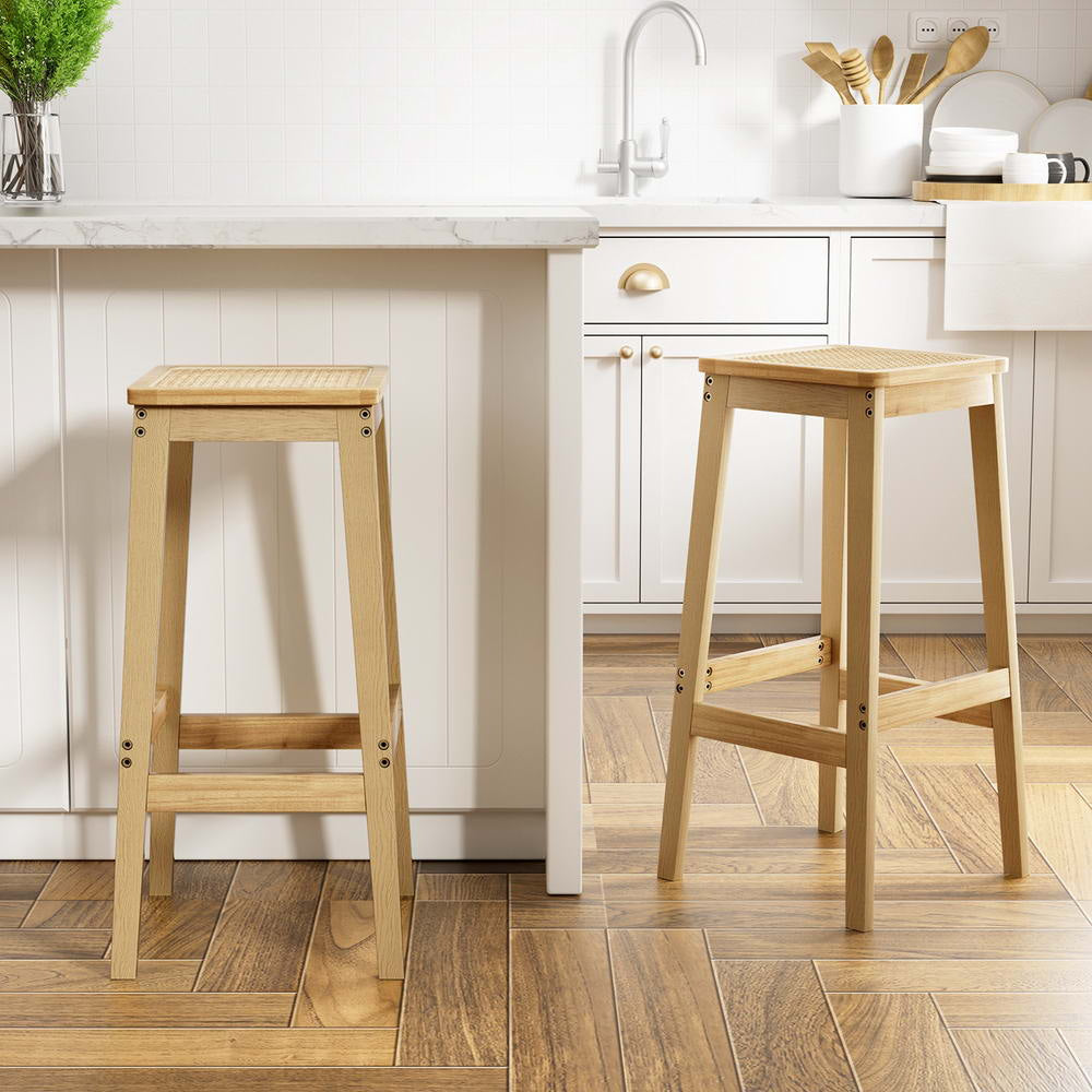 2x Bar Stools Rubber Wood Stool Counter Chair Rattan Barstools Kitchen Fast shipping On sale