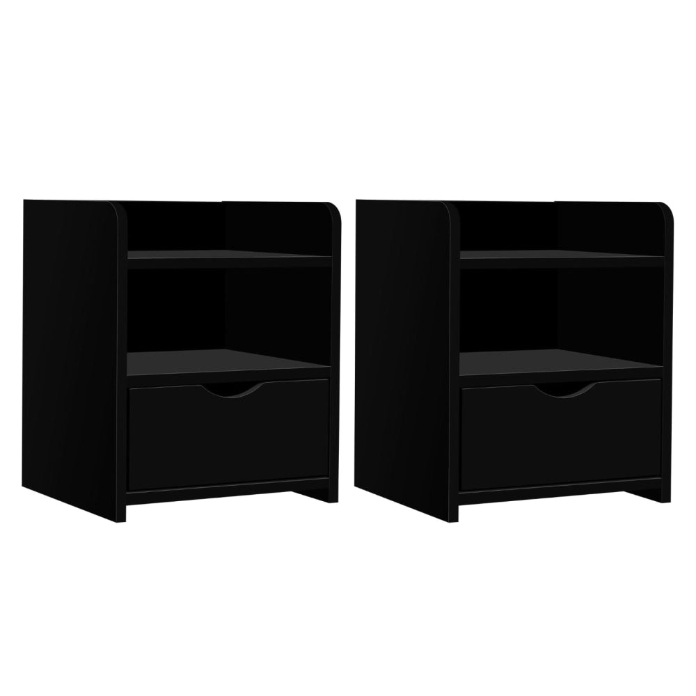 2X Bedside Table 1 Drawer with Shelf - FARA Black Fast shipping On sale