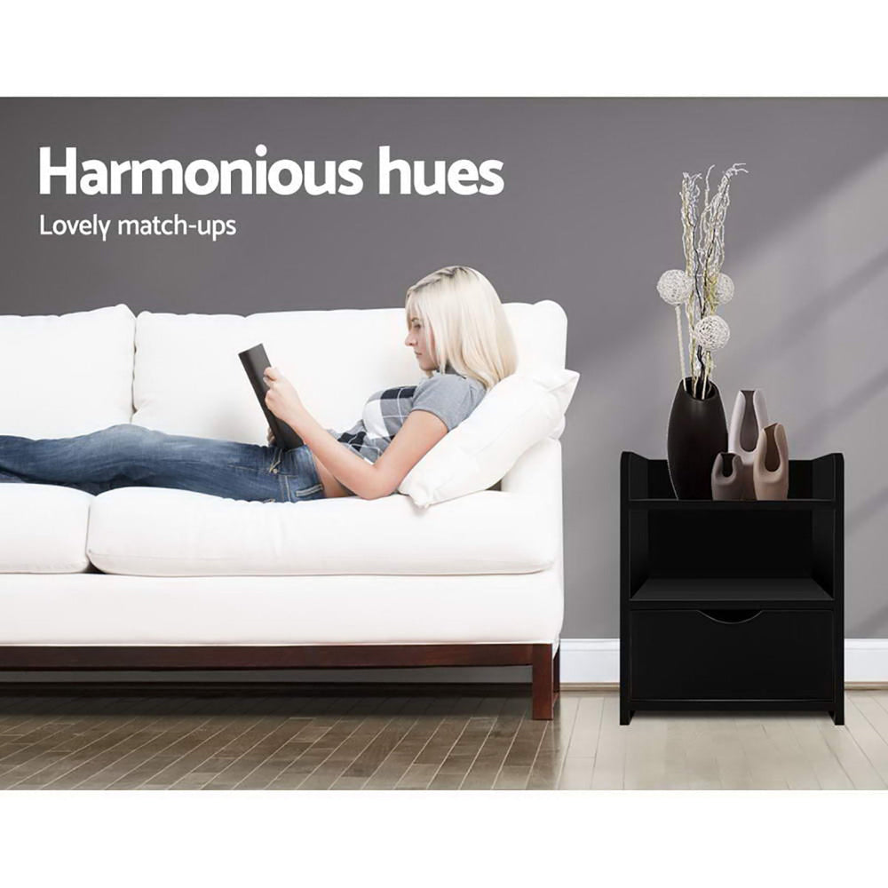 2X Bedside Table 1 Drawer with Shelf - FARA Black Fast shipping On sale