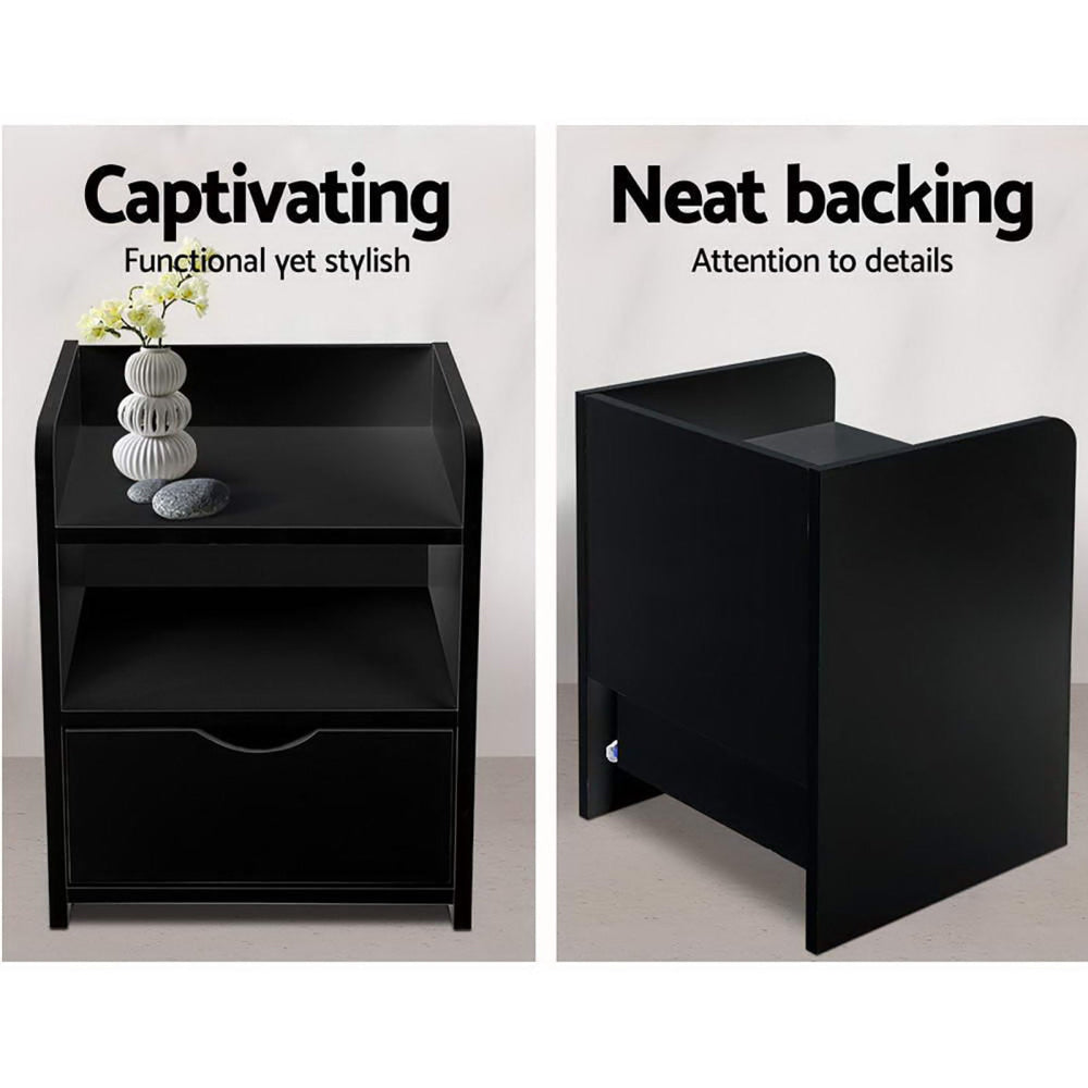 2X Bedside Table 1 Drawer with Shelf - FARA Black Fast shipping On sale
