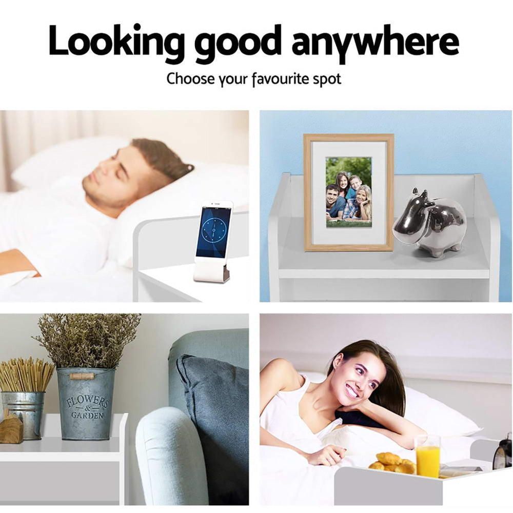 2X Bedside Table 1 Drawer with Shelf - FARA White Fast shipping On sale