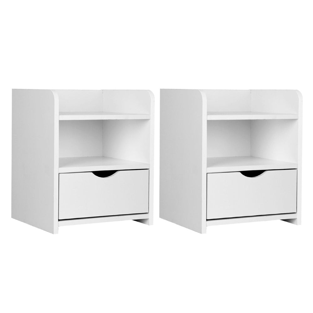 2X Bedside Table 1 Drawer with Shelf - FARA White Fast shipping On sale