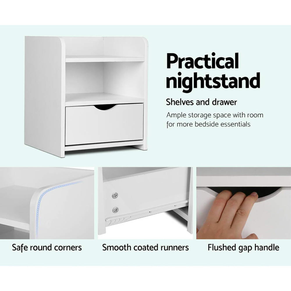2X Bedside Table 1 Drawer with Shelf - FARA White Fast shipping On sale