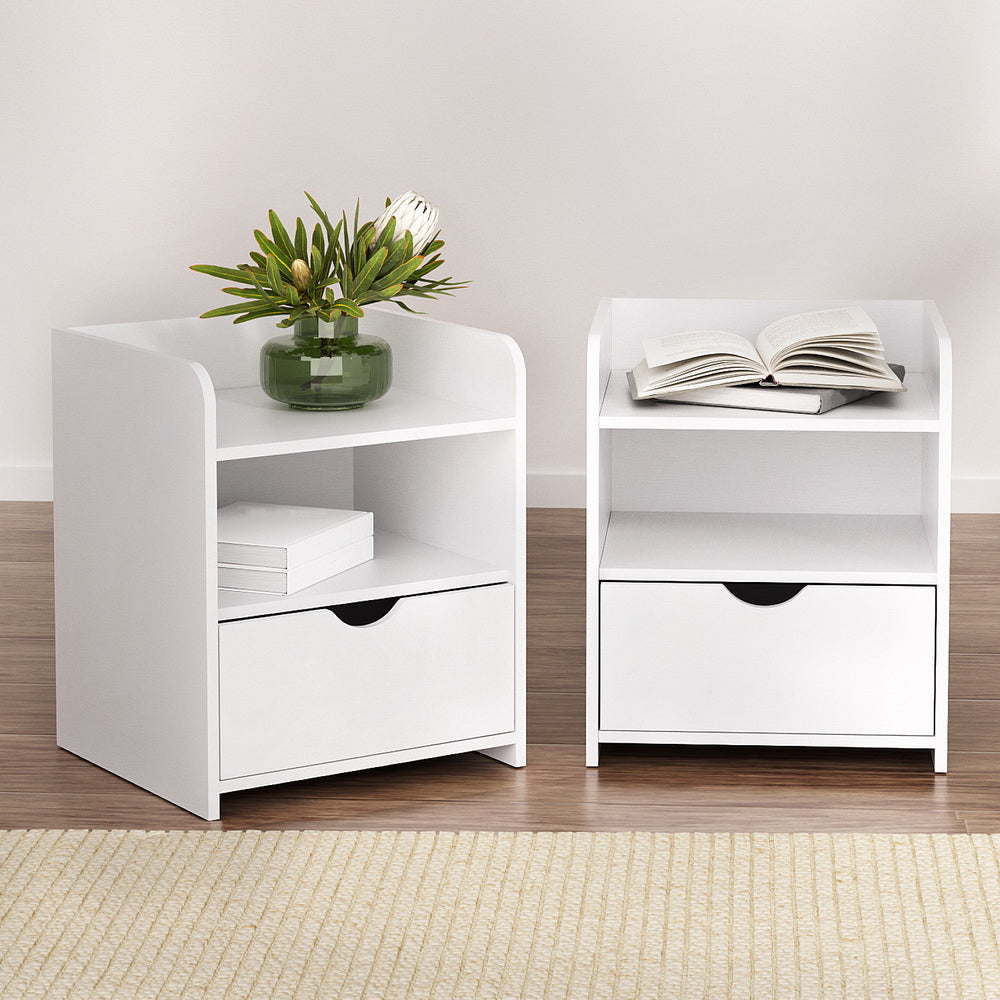 2X Bedside Table 1 Drawer with Shelf - FARA White Fast shipping On sale