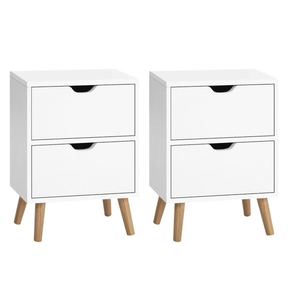 2X Bedside Table 2 Drawers - BODEN White Fast shipping On sale