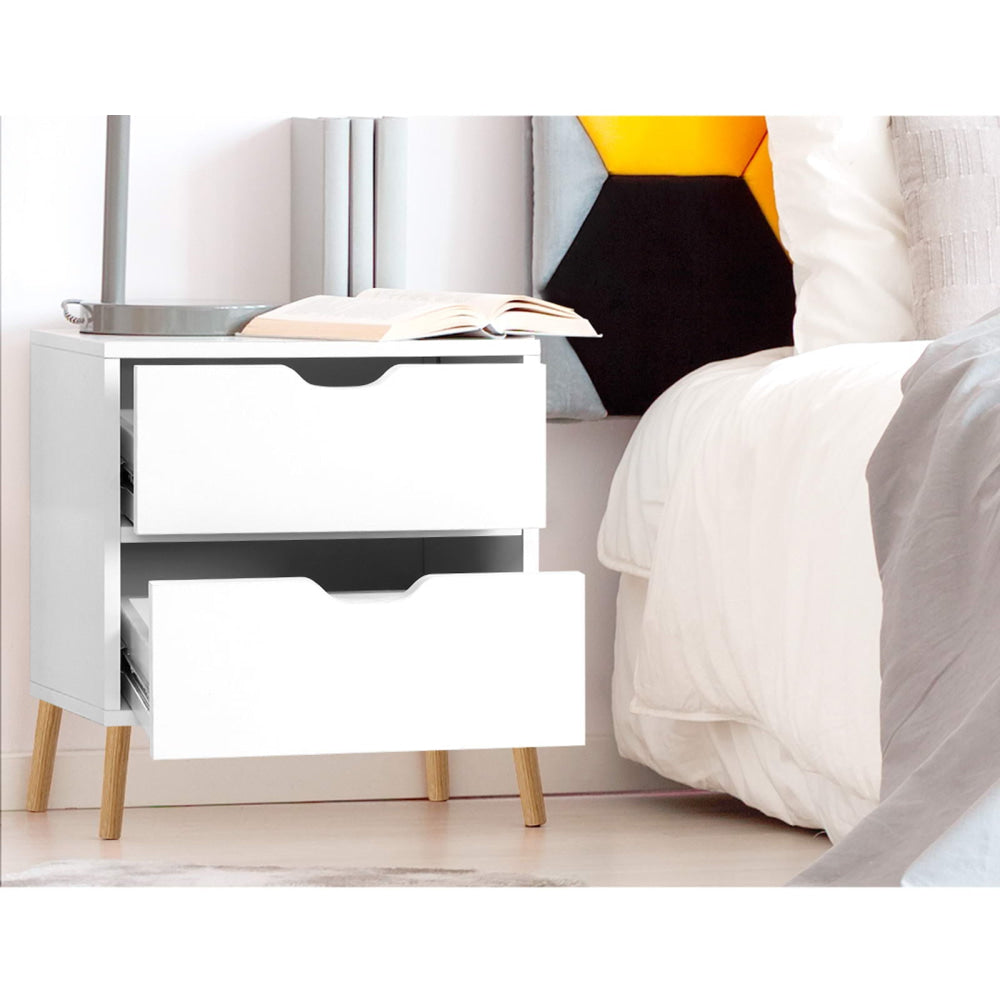 2X Bedside Table 2 Drawers - BODEN White Fast shipping On sale