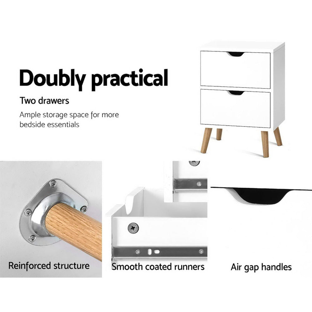 2X Bedside Table 2 Drawers - BODEN White Fast shipping On sale
