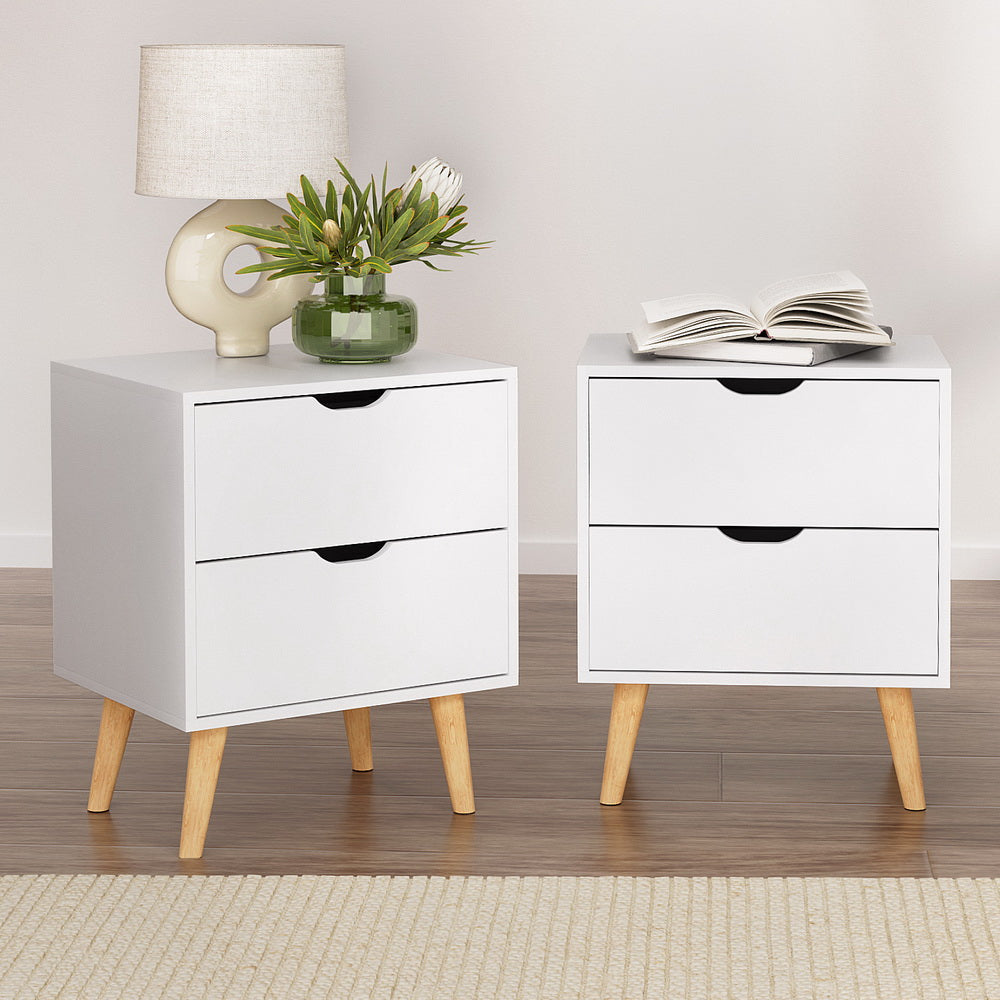 2X Bedside Table 2 Drawers - BODEN White Fast shipping On sale