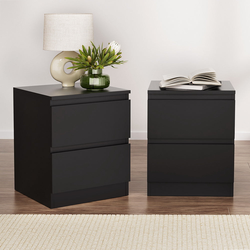 2x Bedside Table 2 Drawers - PEPE Black Fast shipping On sale