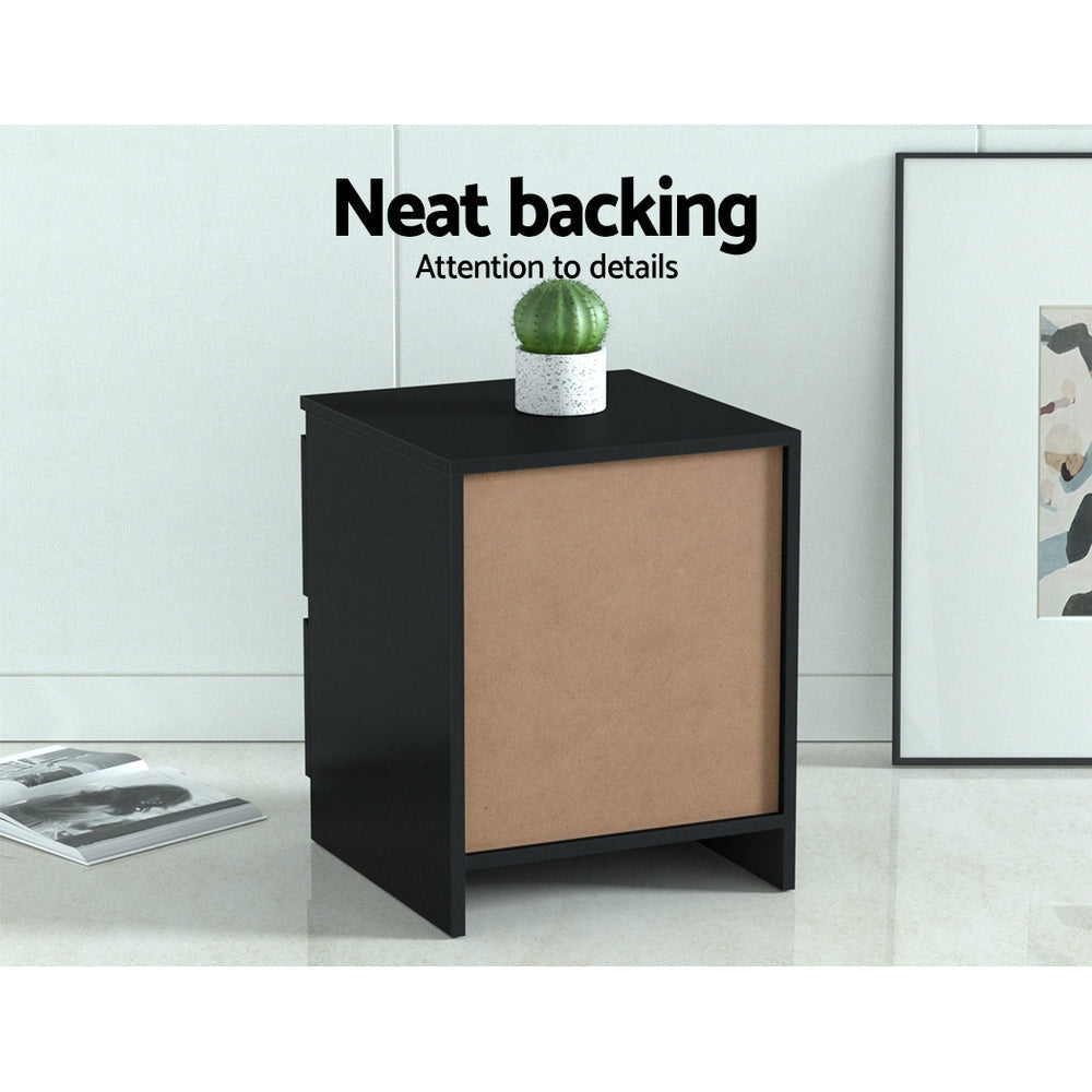 2x Bedside Table 2 Drawers - PEPE Black Fast shipping On sale