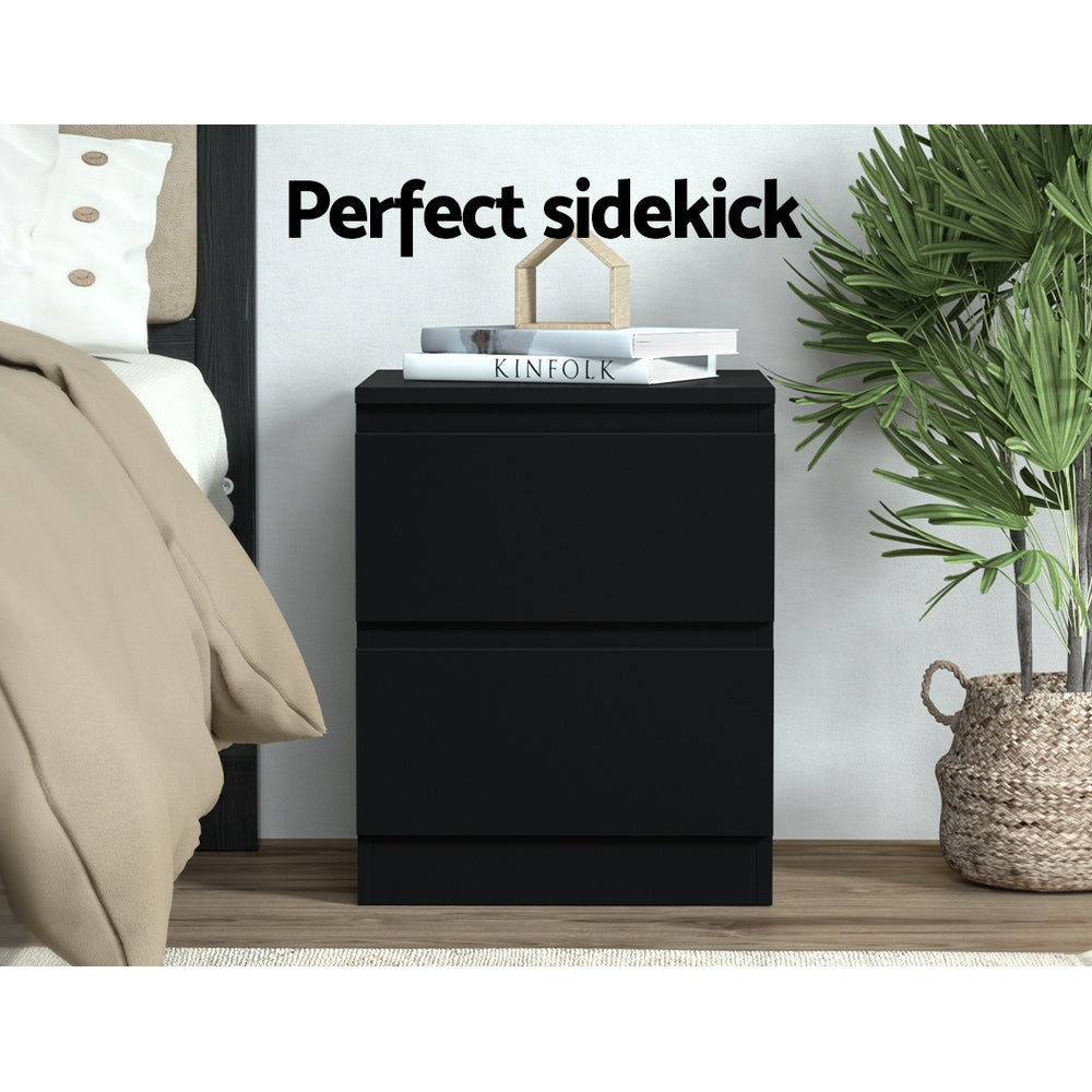 2x Bedside Table 2 Drawers - PEPE Black Fast shipping On sale