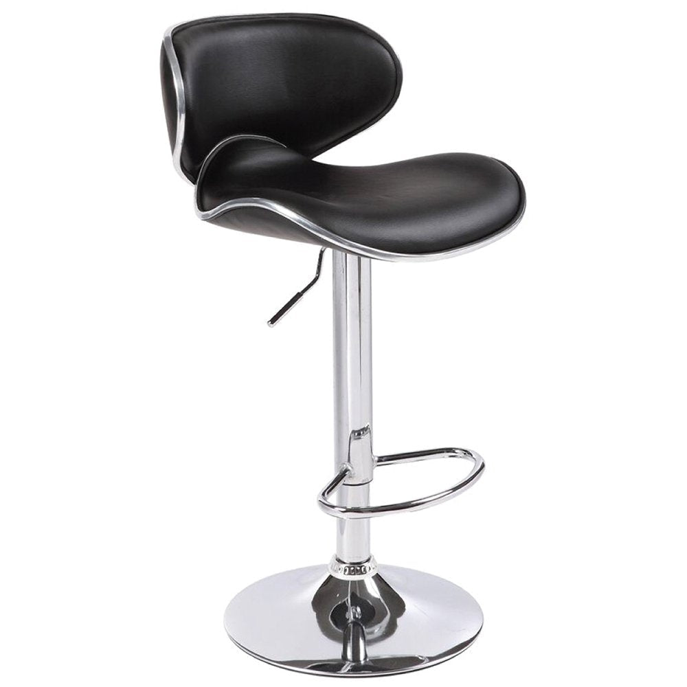 2X Black Bar Stools Faux Leather Mid High Back Adjustable Crome Base Gas Lift Swivel Chairs Stool Fast shipping On sale