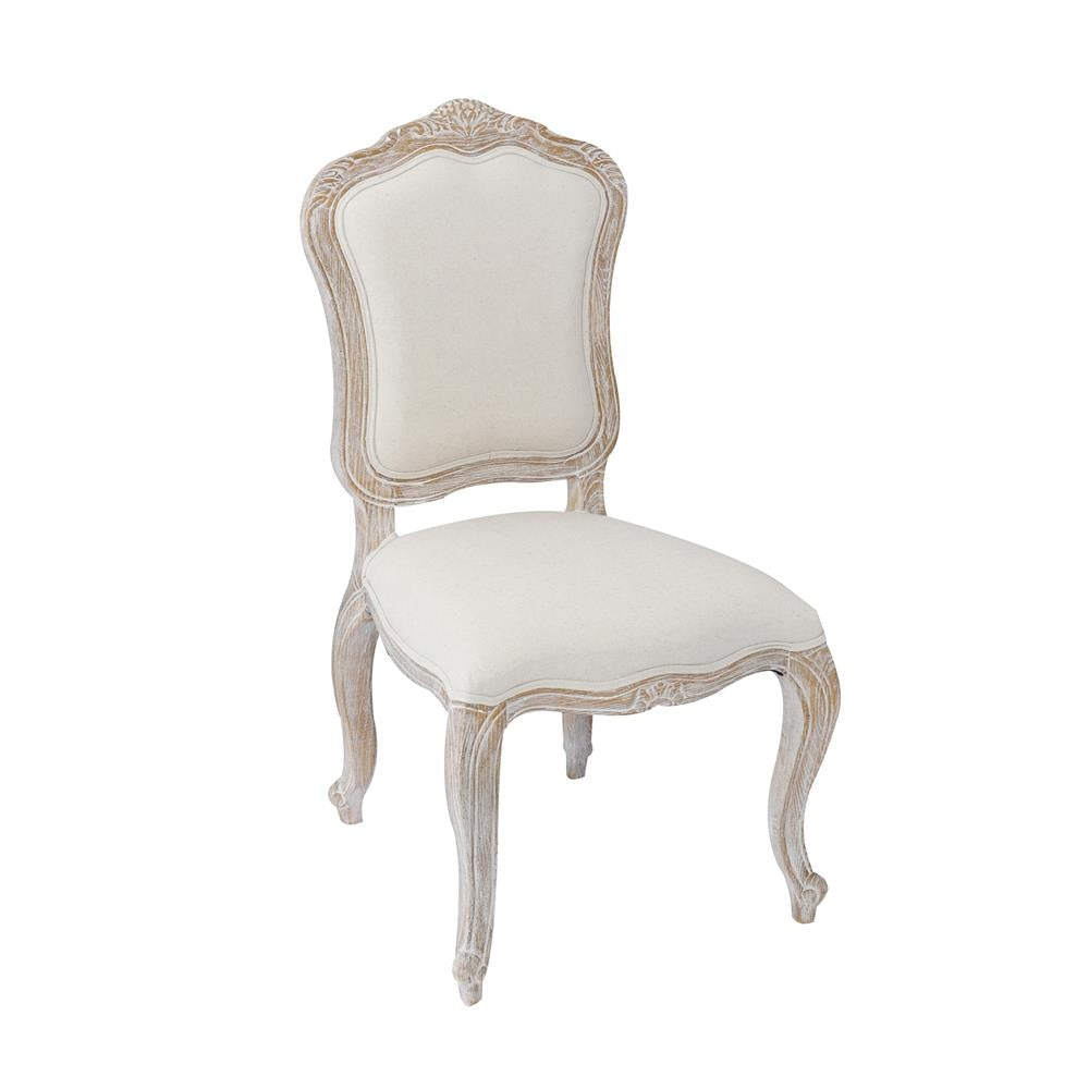 2X Dining Chair Linen Fabric Beige Oak Wood White Washed Finish Fast shipping On sale