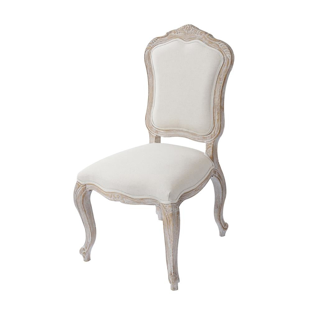 2X Dining Chair Linen Fabric Beige Oak Wood White Washed Finish Fast shipping On sale