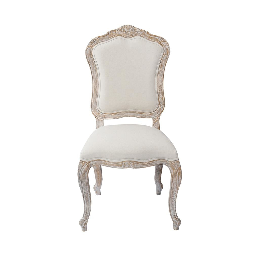 2X Dining Chair Linen Fabric Beige Oak Wood White Washed Finish Fast shipping On sale