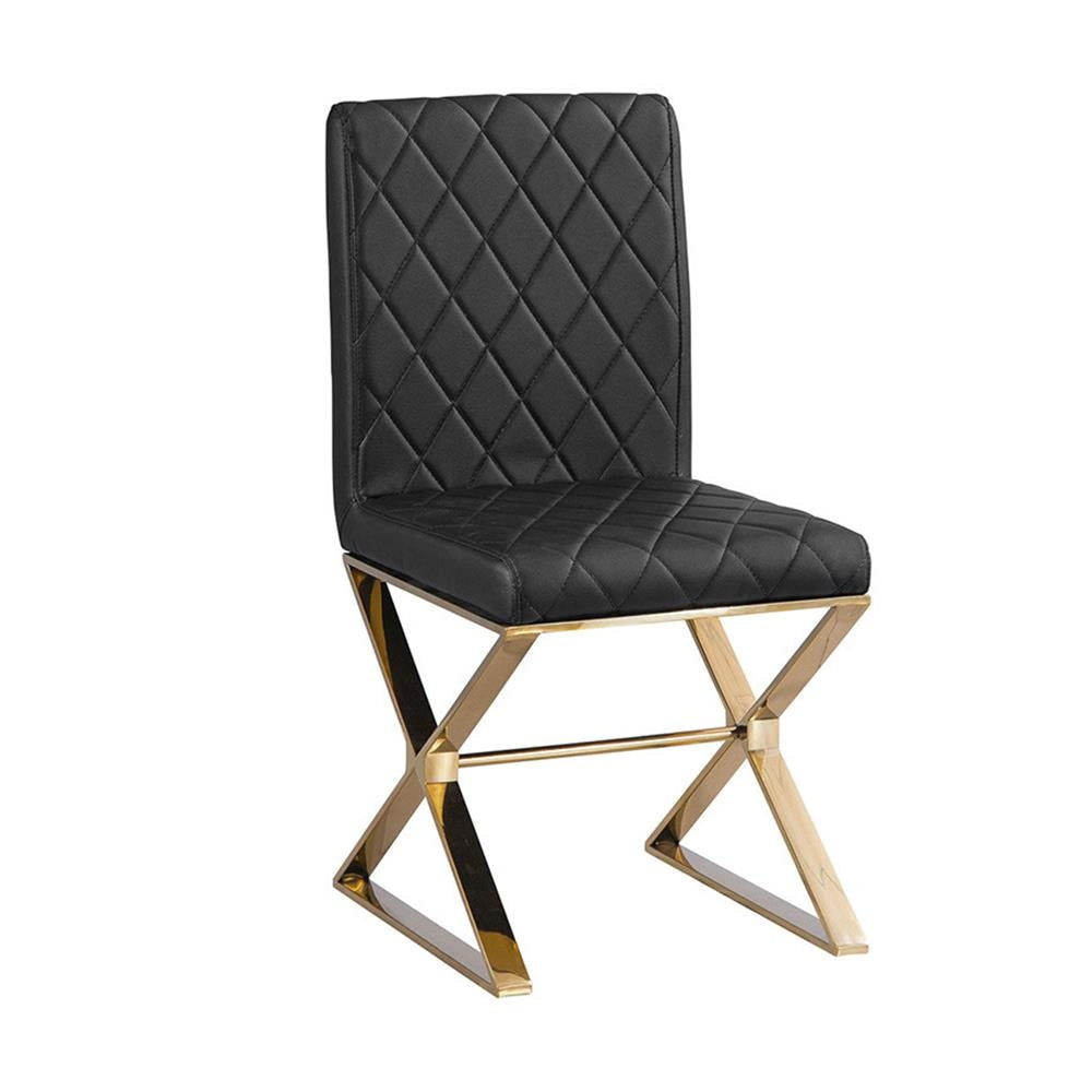 2X Dining Chair Stainless Gold Frame & Seat Black Pu Leather Fast shipping On sale