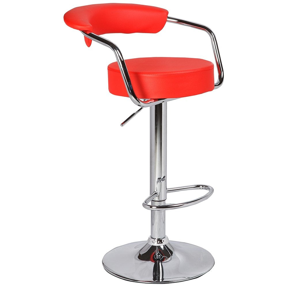 2X Red Bar Stools Faux Leather High Back Adjustable Crome Base Gas Lift Swivel Chairs Stool Fast shipping On sale