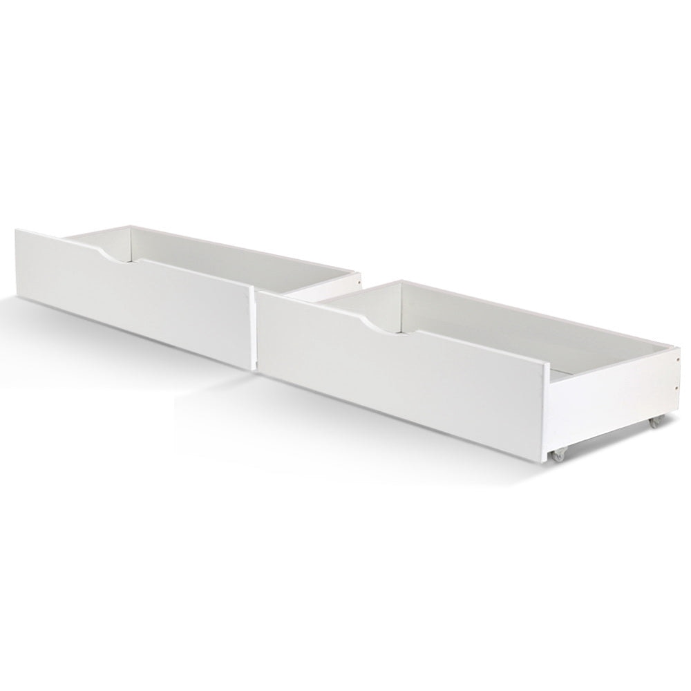 2x Storage Drawers Trundle for Single Wooden Bed Frame Base Timber White Fast shipping On sale