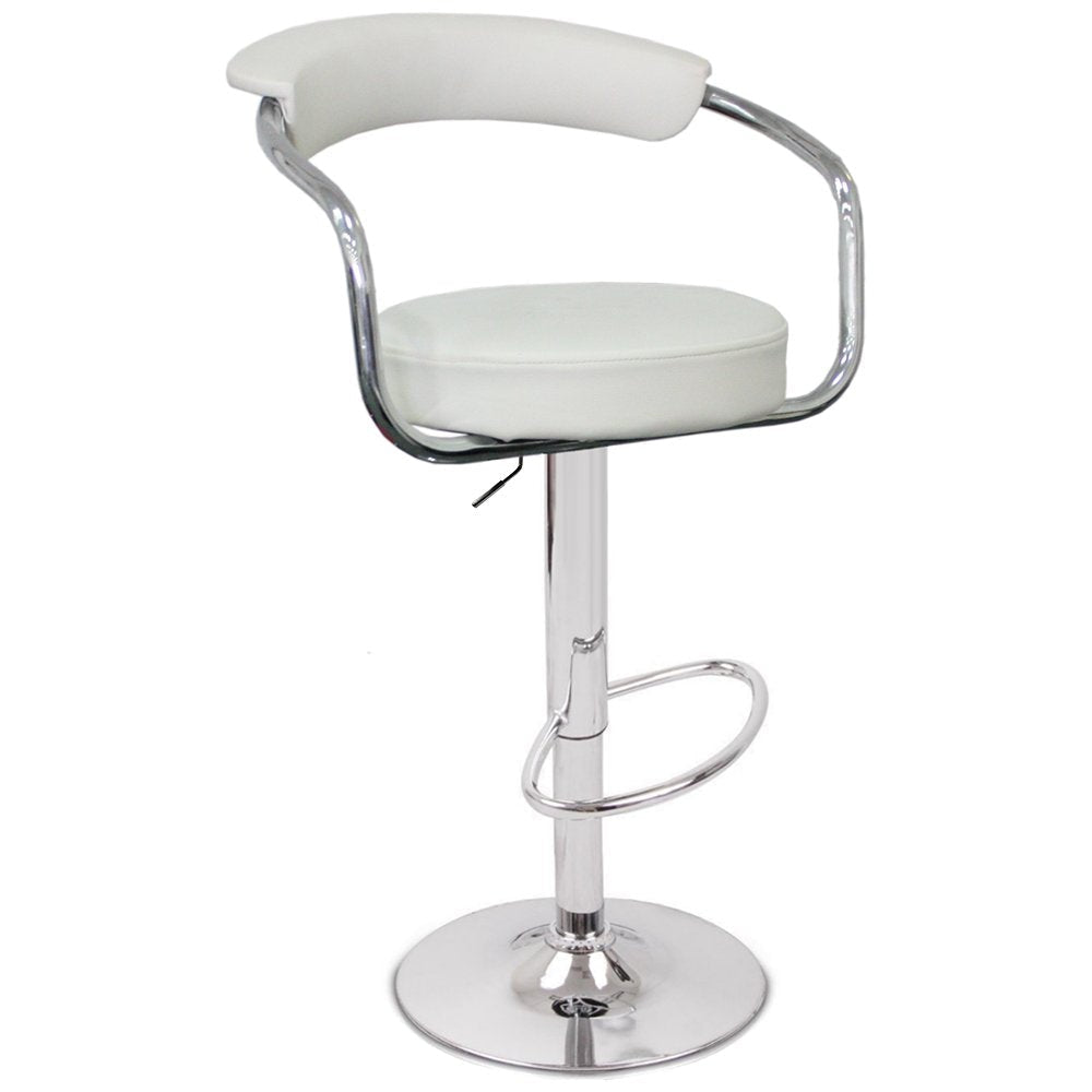 2X White Bar Stools Faux Leather High Back Adjustable Crome Base Gas Lift Swivel Chairs Stool Fast shipping On sale