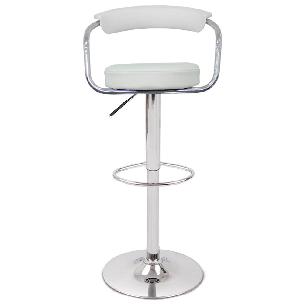 2X White Bar Stools Faux Leather High Back Adjustable Crome Base Gas Lift Swivel Chairs Stool Fast shipping On sale