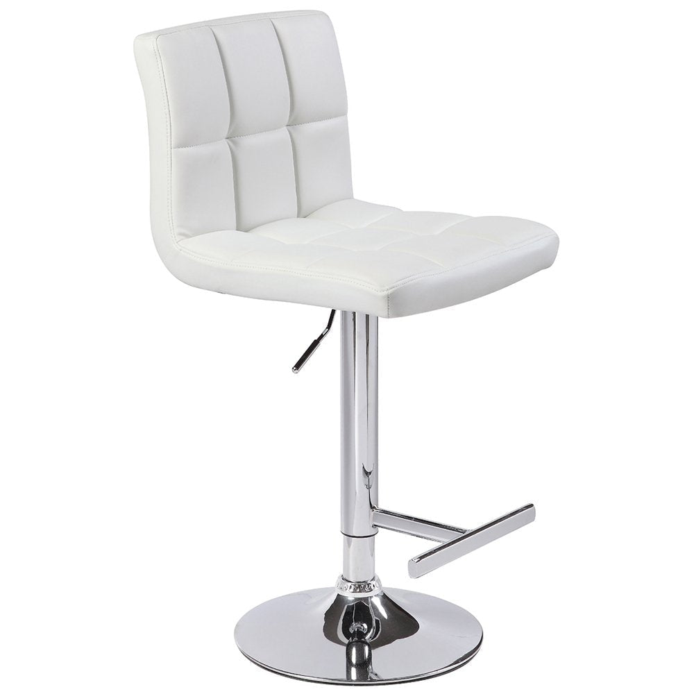 2X White Bar Stools Faux Leather Mid High Back Adjustable Crome Base Gas Lift Swivel Chairs Stool Fast shipping On sale