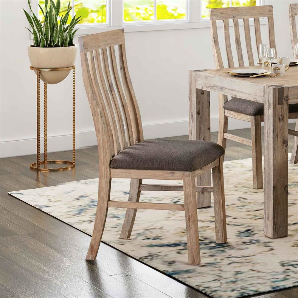 2x Wooden Frame Leatherette in Solid Acacia Wood & Veneer Dining Chairs Oak Colour Chair Fast shipping On sale