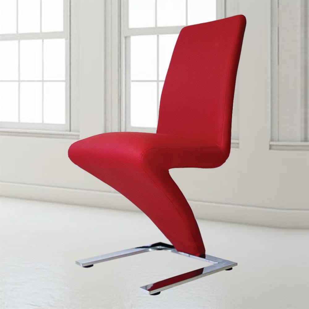 2x Z Shape Red Leatherette Dining Chairs with Stainless Base Chair Fast shipping On sale