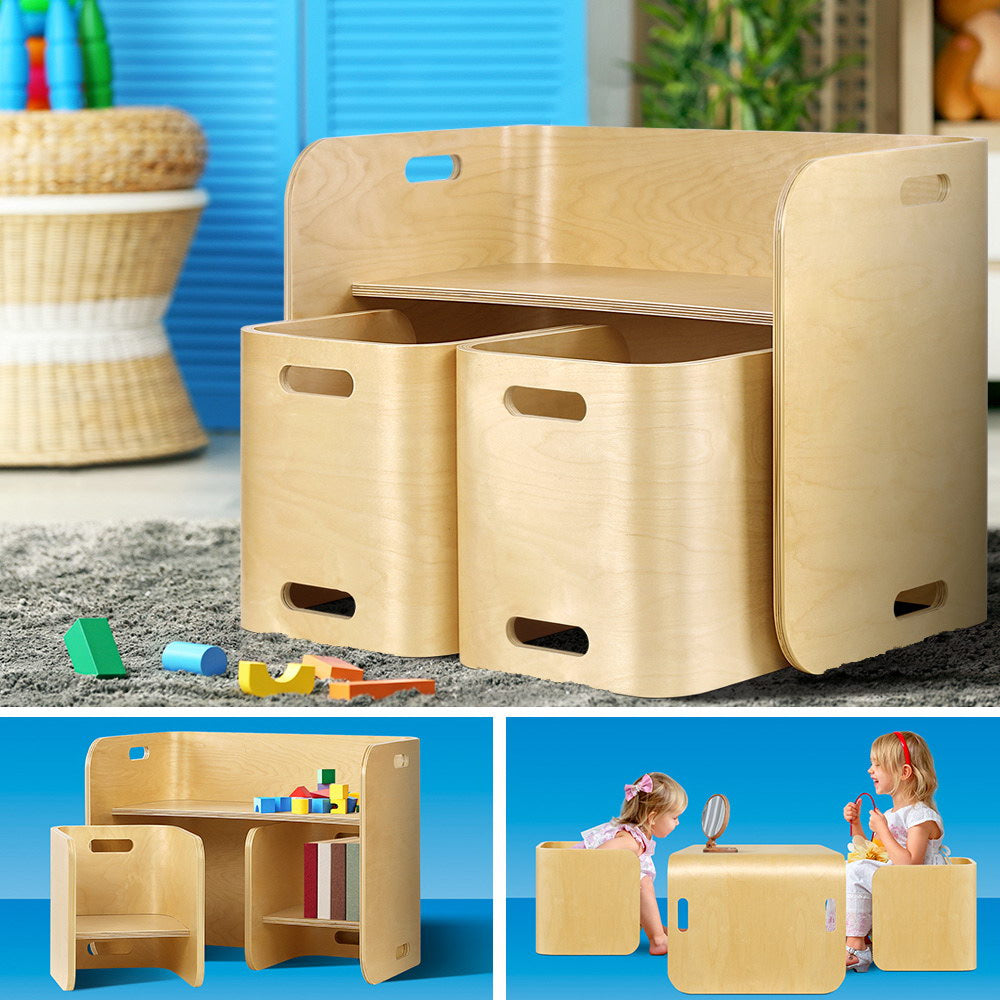 3 PC Nordic Kids Table Chair Set Beige Desk Activity Compact Children Furniture Fast shipping On sale