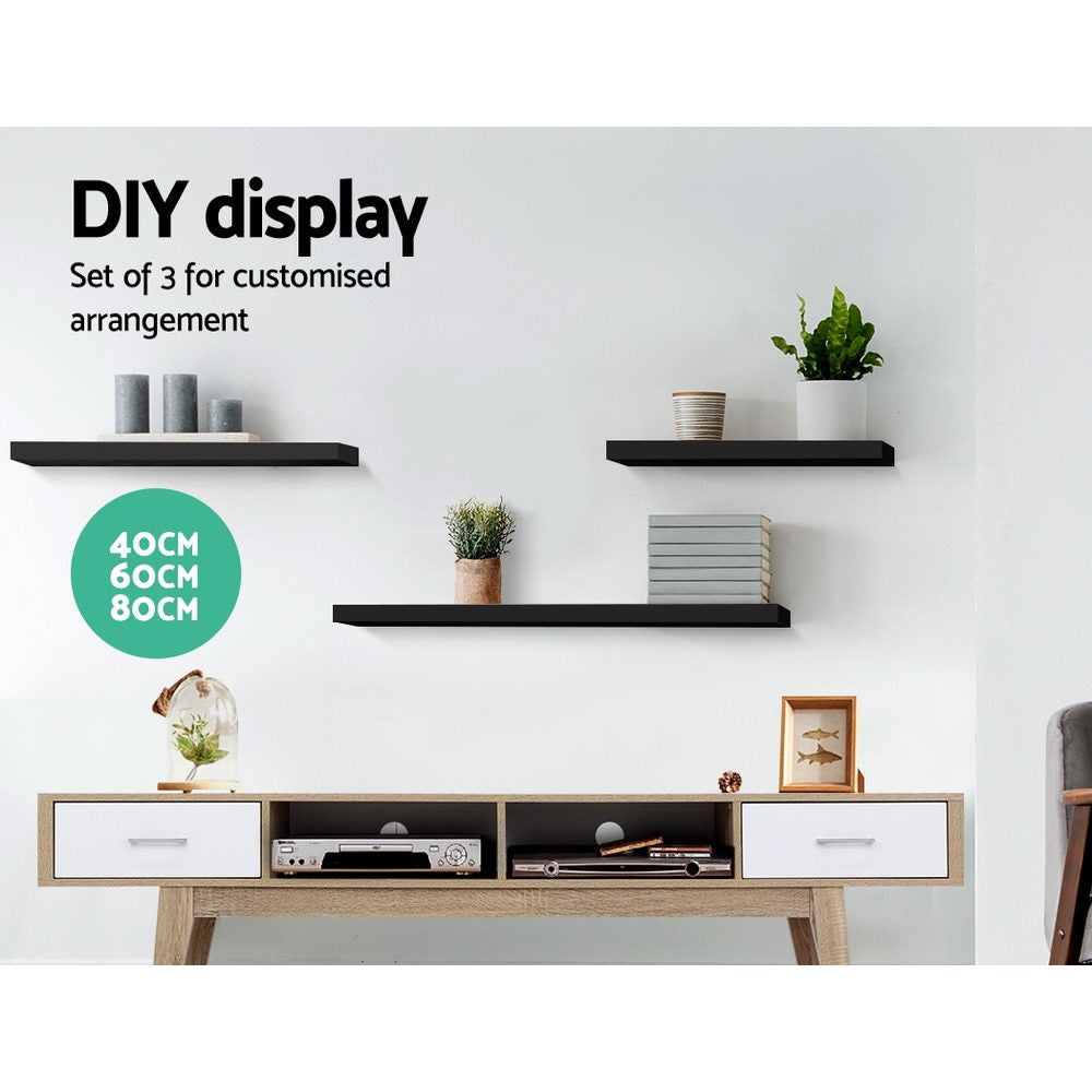 3 Piece Floating Wall Shelves - Black Decor Fast shipping On sale