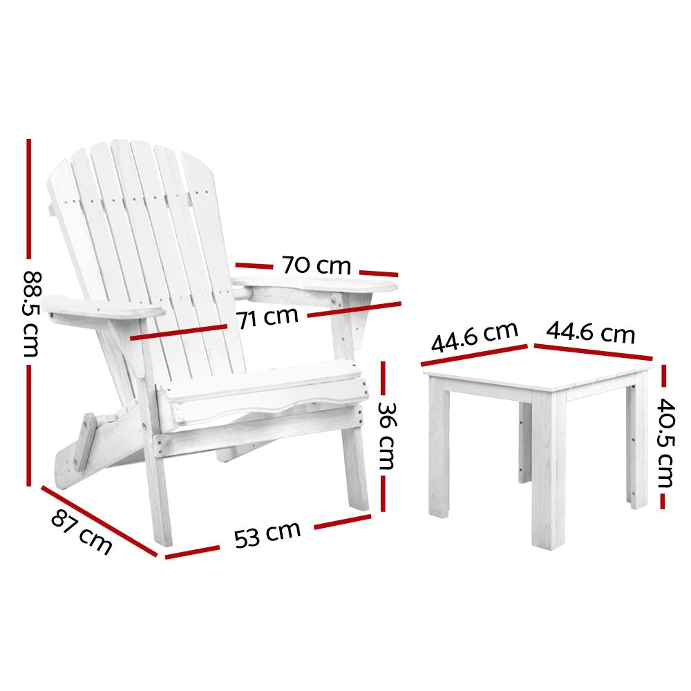 3 Piece Outdoor Adirondack Beach Chair and Table Set - White Sets Fast shipping On sale