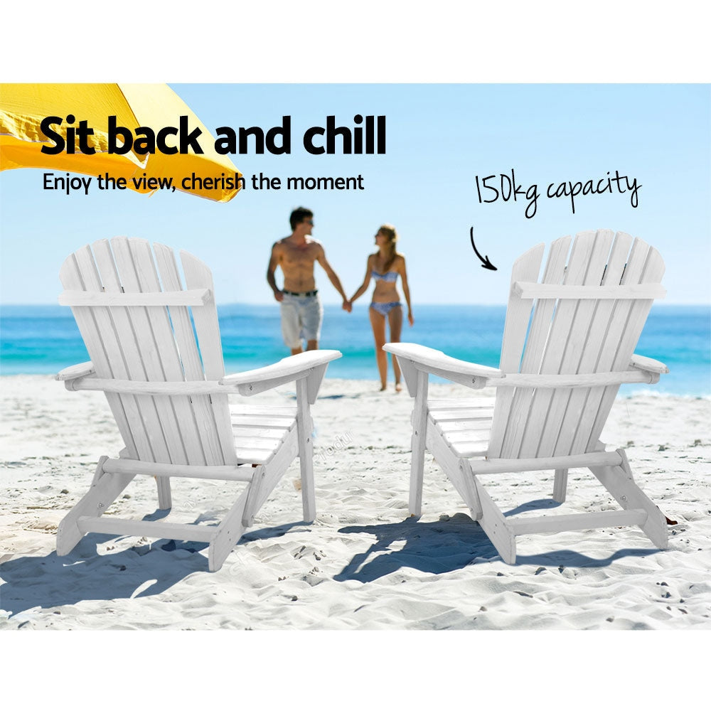 3 Piece Outdoor Adirondack Beach Chair and Table Set - White Sets Fast shipping On sale