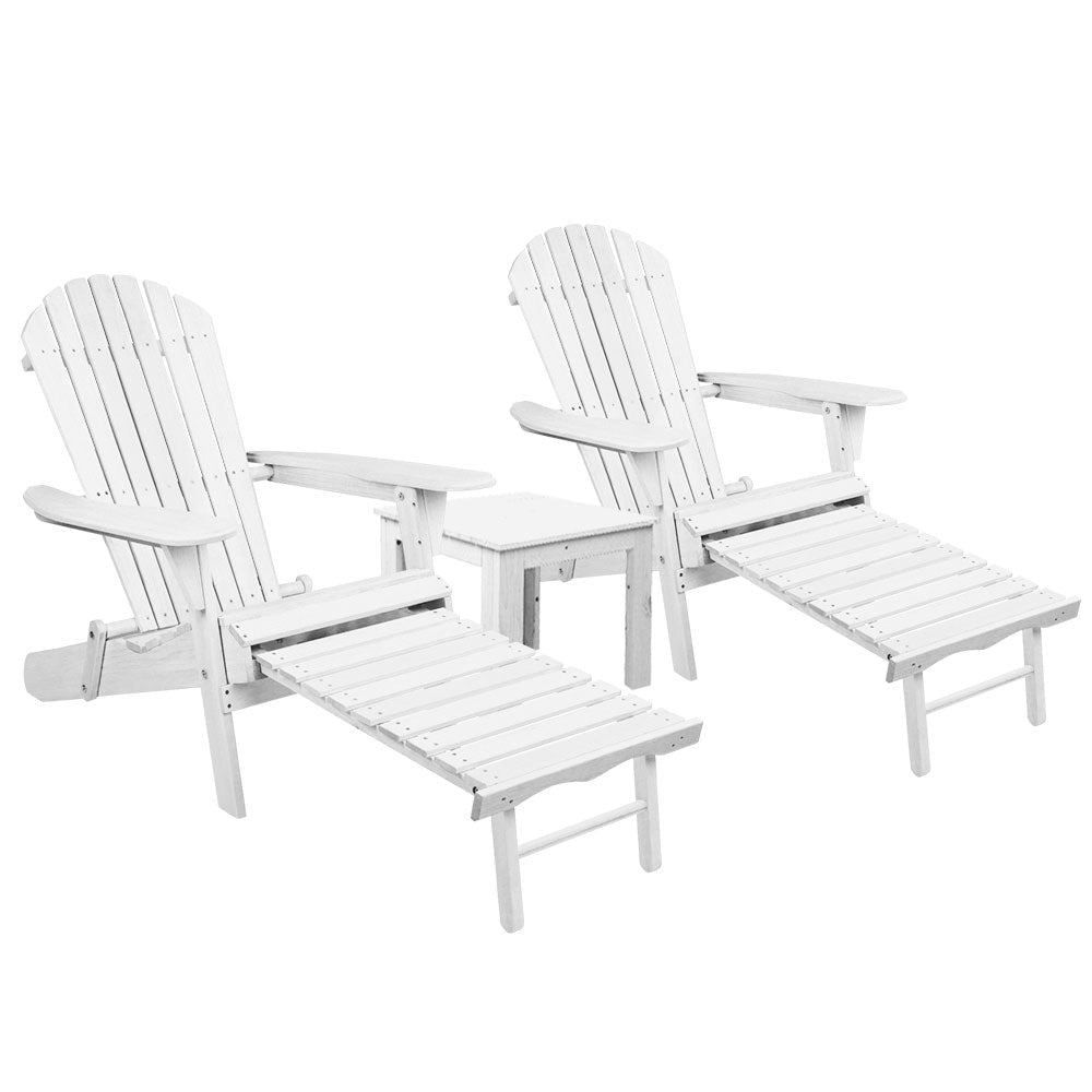 3 Piece Outdoor Adirondack Lounge Beach Chair Set - White Sets Fast shipping On sale