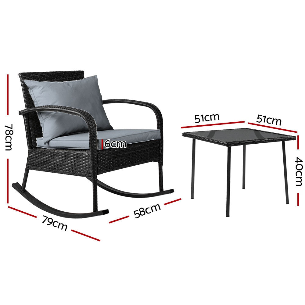 3 Piece Outdoor Chair Rocking Set - Black Sets Fast shipping On sale