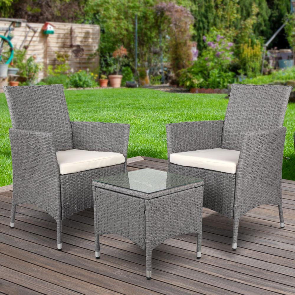 3 Piece Wicker Outdoor Chair Side Table Furniture Set - Grey Sets Fast shipping On sale