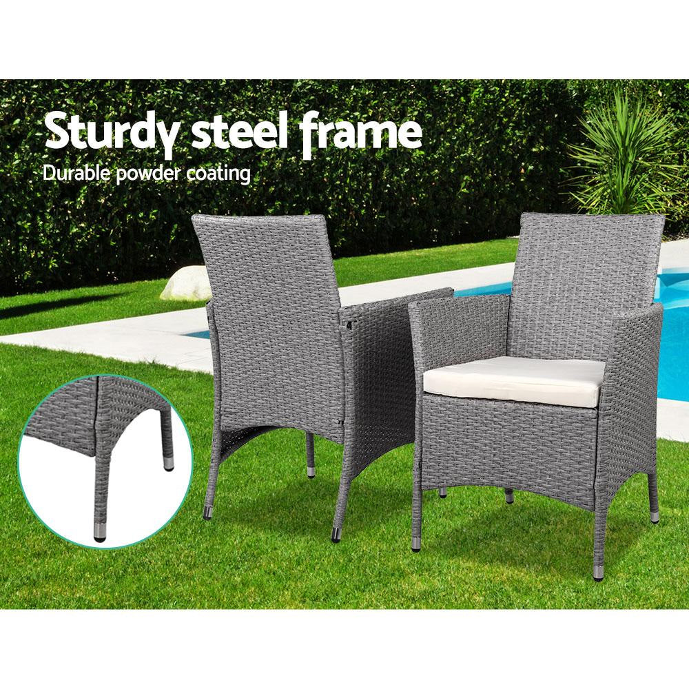 3 Piece Wicker Outdoor Chair Side Table Furniture Set - Grey Sets Fast shipping On sale