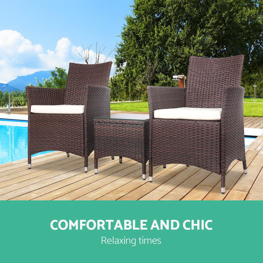 3 Piece Wicker Outdoor Furniture Set - Brown Sets Fast shipping On sale