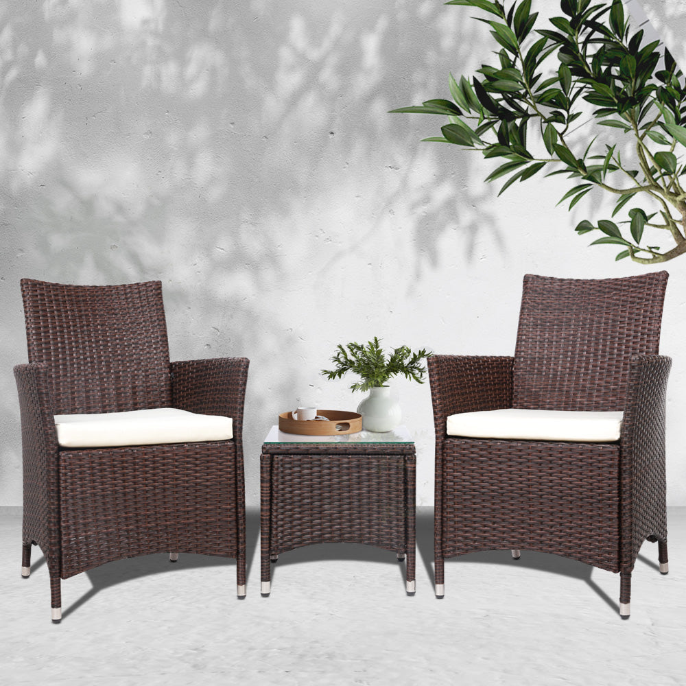 3 Piece Wicker Outdoor Furniture Set - Brown Sets Fast shipping On sale