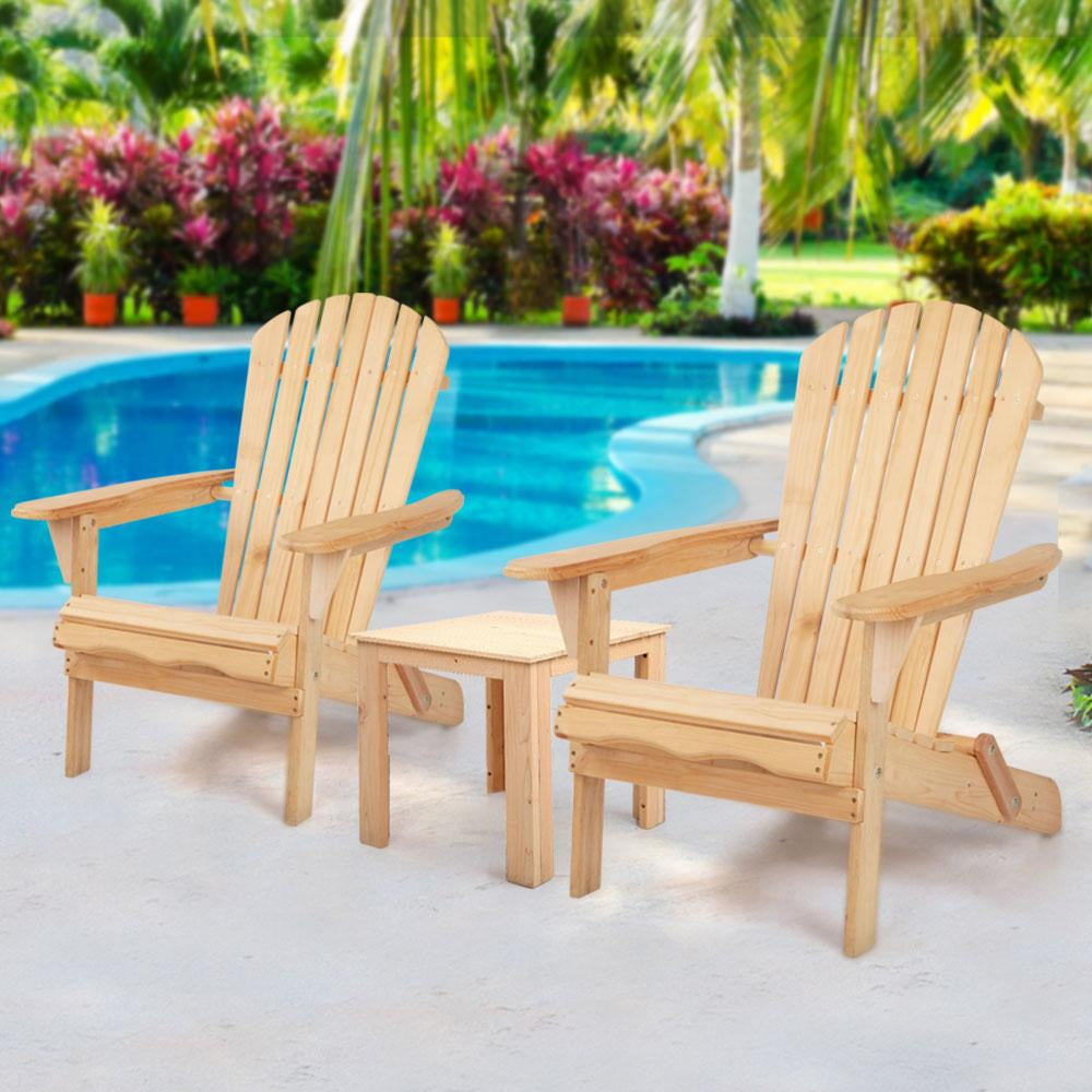 3 Piece Wooden Outdoor Beach Chair and Table Set Sets Fast shipping On sale