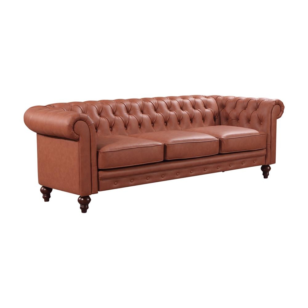 3 Seater Brown Sofa Lounge Chesterfireld Style Button Tufted in Faux Leather Fast shipping On sale